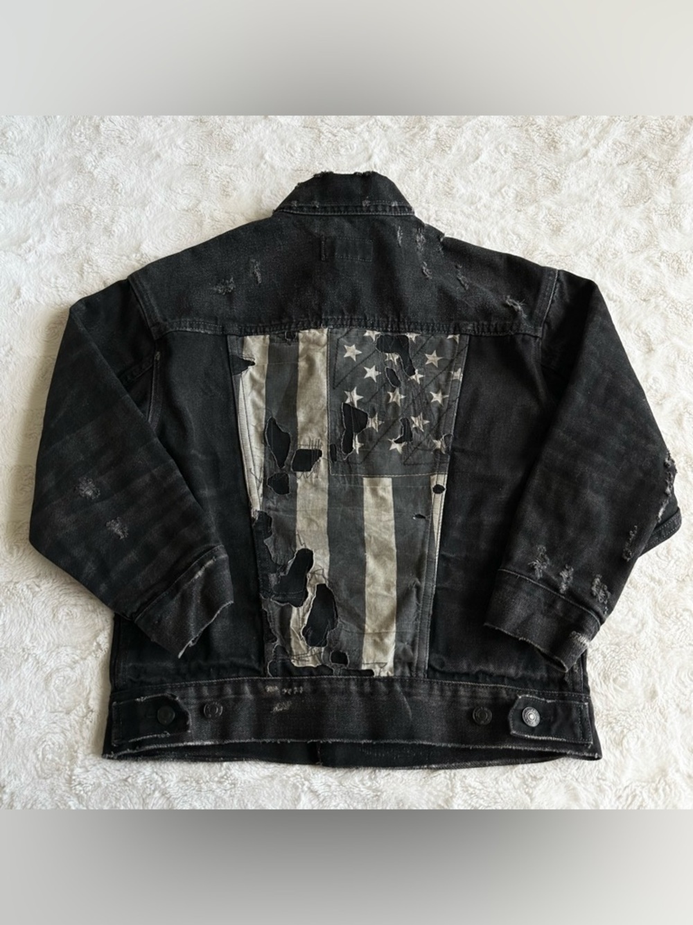 Ralph Lauren Denim Supply Jacket Womens XS American Flag Trucker Distressed USA